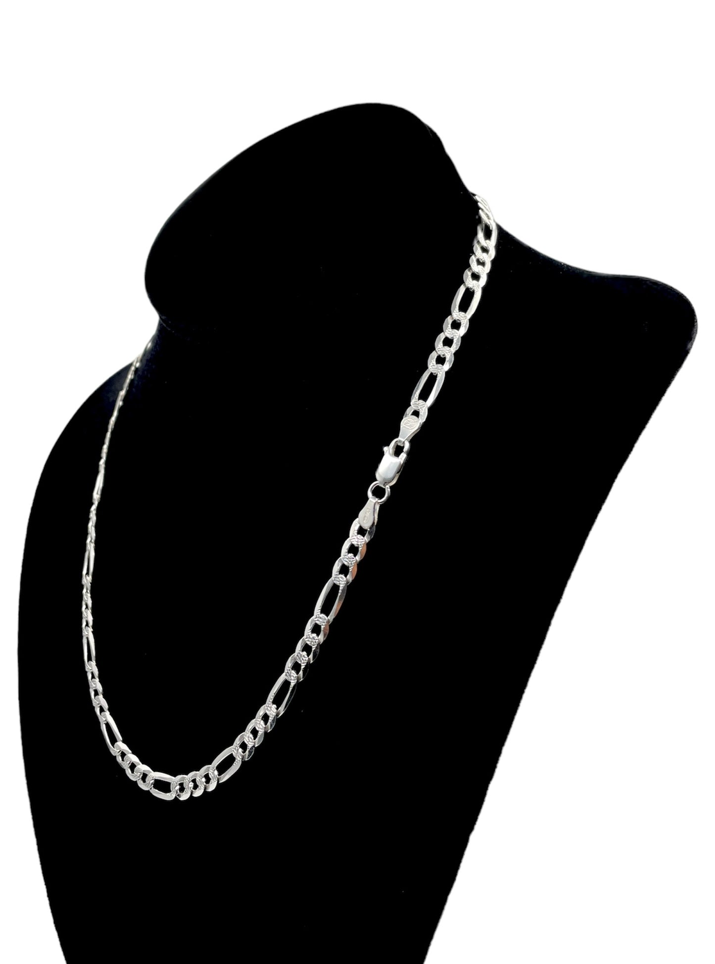 925 Silver Figaro Chain Diamond Cut Non-Plated - 24 inch